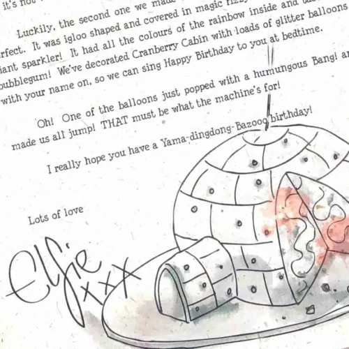 Handcrafted, personalised Elf letter from the North Pole. The Elves have an unusual Birthday Cake to celebrate your child's Birthday!