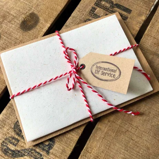 Our invitation to Lapland makes the perfect magical Lapland reveal letter inviting children to Lapland in the North Pole. All our single Christmas Elf letters from the North Pole come with a length of candy cane twine and an offical gift tag.
