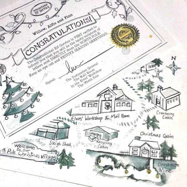 Certificate and map for children who will be receiving Elfie's Christmas Letters - an Advent Elf Letter Bundle for the countdown to Christmas from the International Elf Service