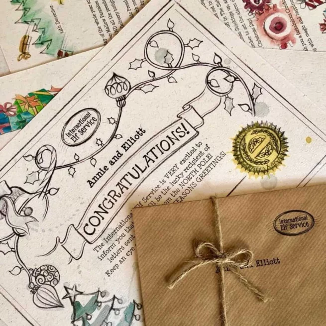 A personalised bundle of letters from the North Pole from International Elf Service