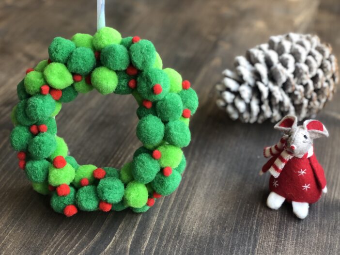 DIY Pom Pom Christmas Wreath including template instructions from International Elf Service