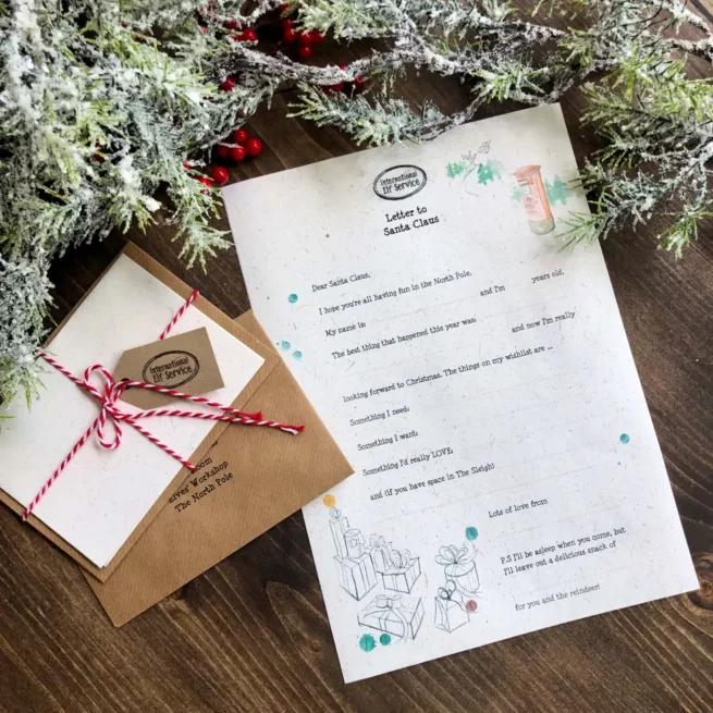 Write your own letter to Santa with International Elf Service’s special North Pole stationery.
