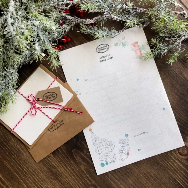 Write your very own letter to Santa Claus with International Elf Service’s special North Pole stationery.