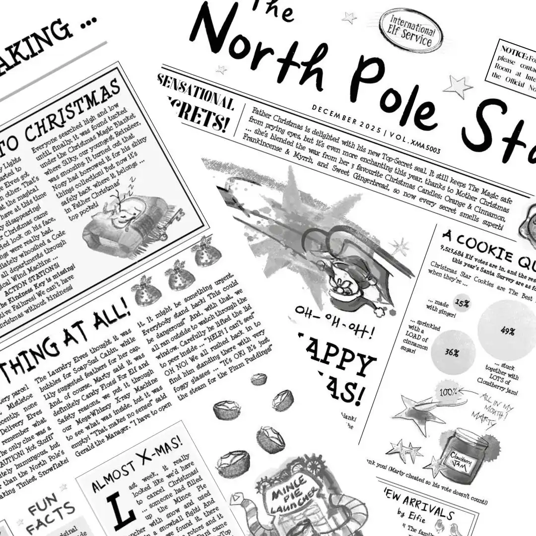 North Pole Star Newspaper Gift Wrap Elf Prop from International Elf Service