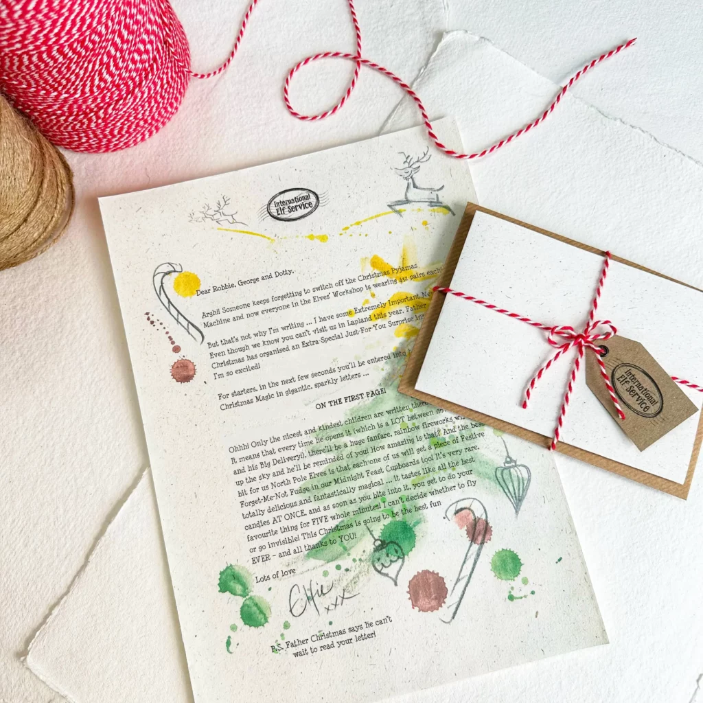 A magical letter written by a Christmas Elf to children who are not going to be visiting Lapland this year. Posted to your home by International Elf Service, the Official North Pole Post Office