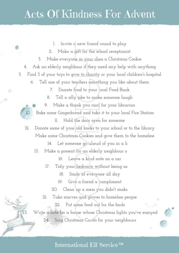 Acts of Kindness For Advent Printable from the International Elf Service