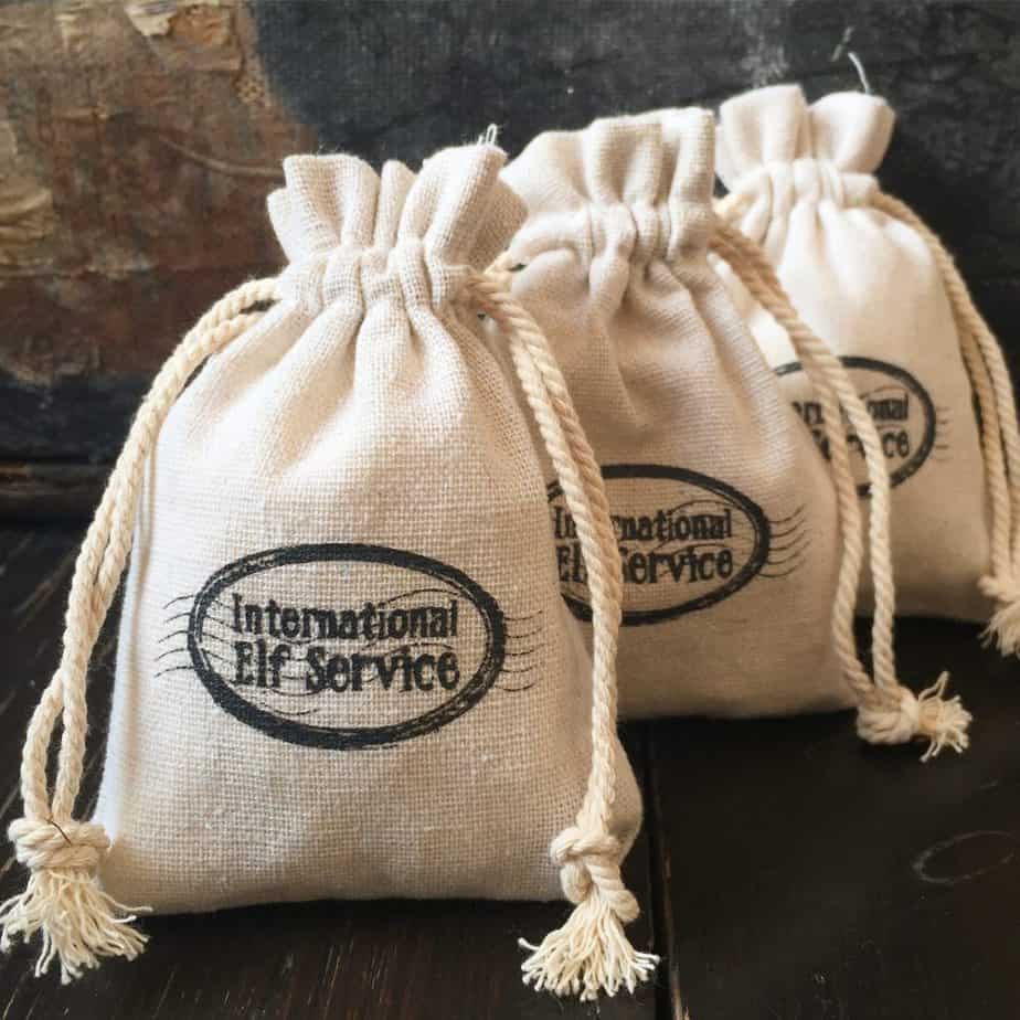 Official natural linen International Elf Service™ Gift Bags - perfect to fill for a Christmas Stocking Filler, or for your Christmas Elf to leave a small gift in!