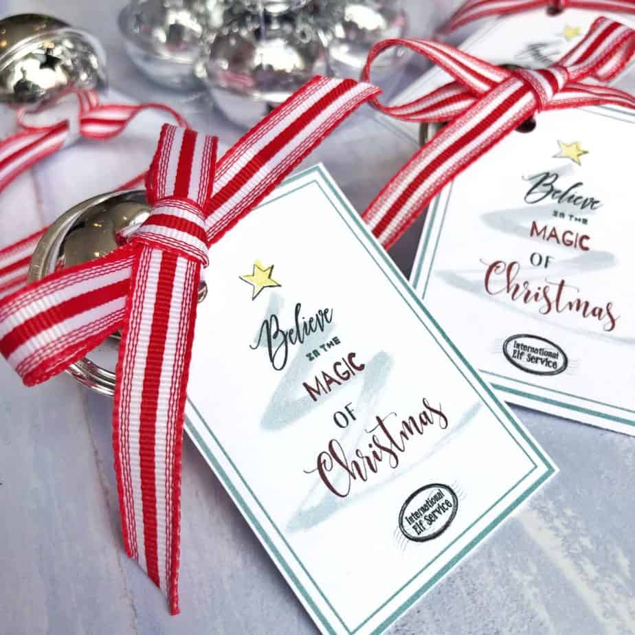 Silver-coloured Magical 'Believe' Christmas Sleigh Bell Tag Printable