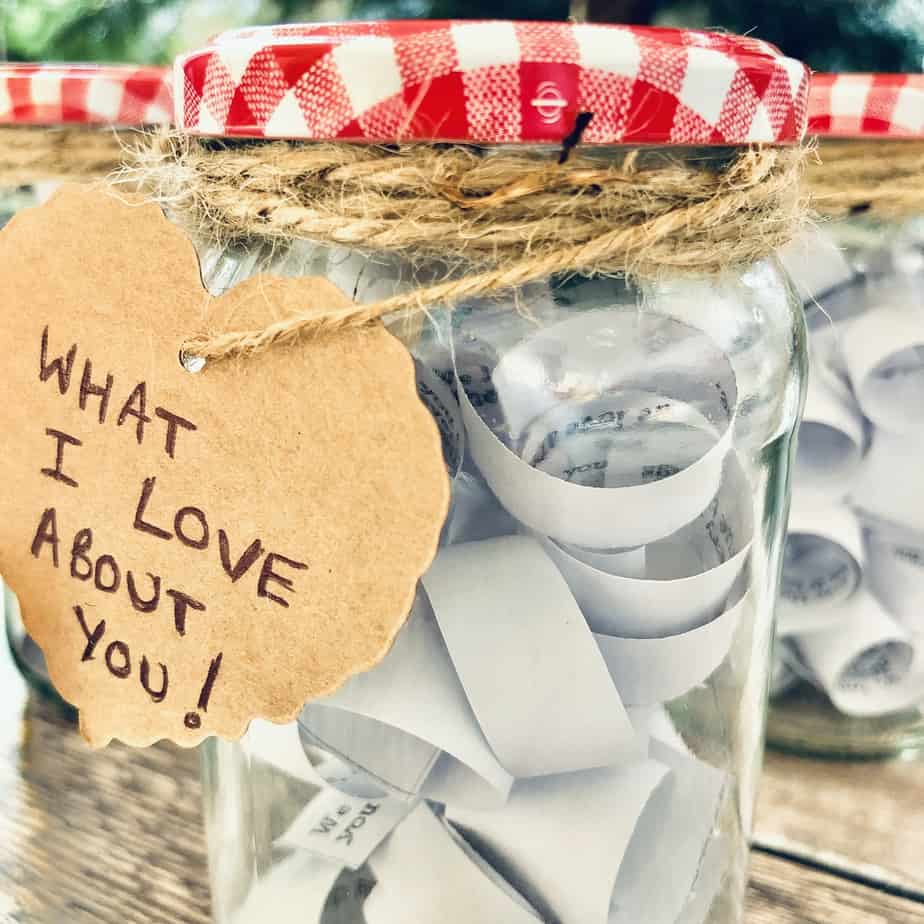 'What I love about you' jars, make such a lovely gift from you to your children. A nurturing idea from the international Elf Service