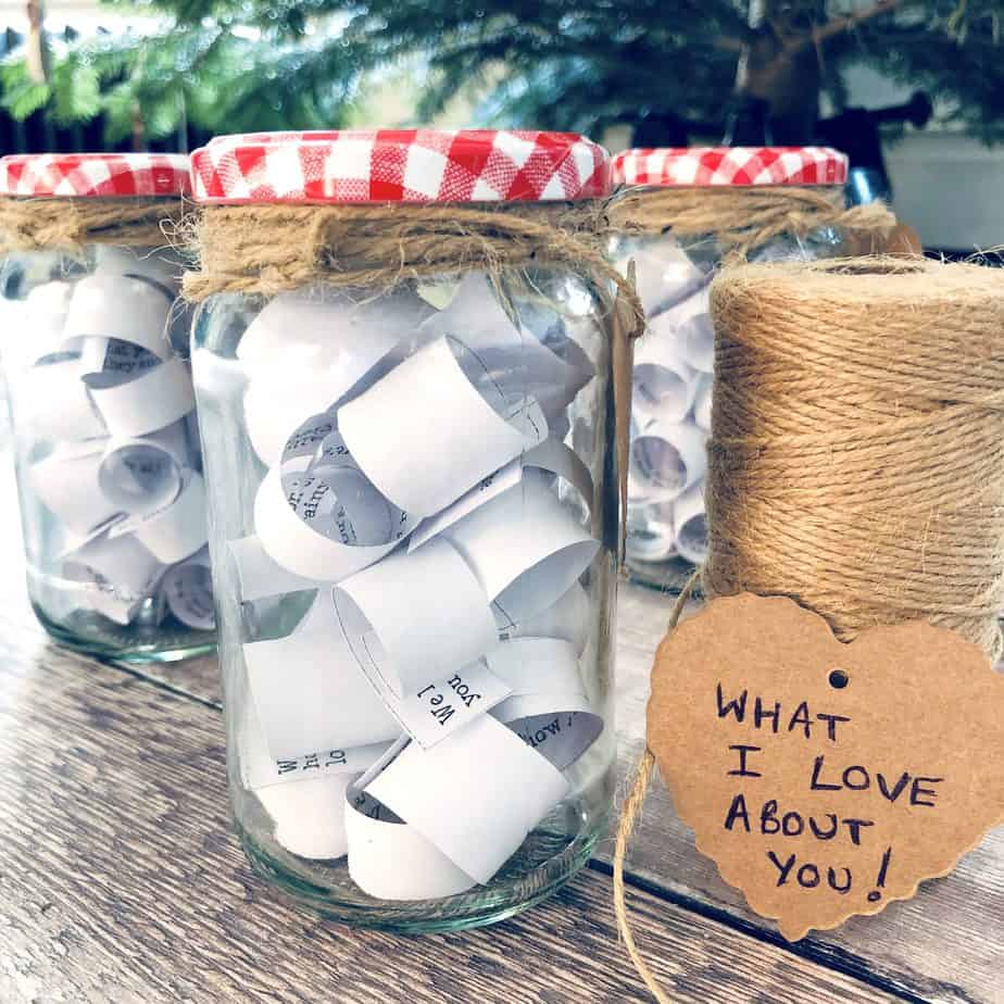 'What I love about you' jars, make such a lovely gift from you to your children. A nurturing idea from the international Elf Service