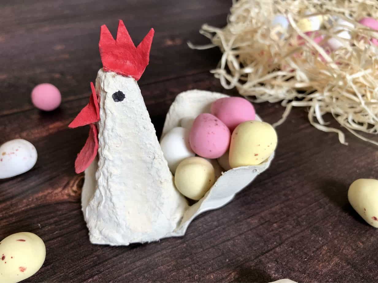 How to make Easter egg carton Easter chickens. The perfect Easter craft to do with the kids. Perhaps the Easter Bunny will pop an egg in it for you! Magical memories by the International Elf Service